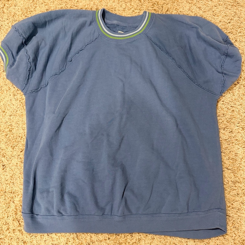 We The Free by Free People Short Sleeve Blue Sweatshirt with Green Accents